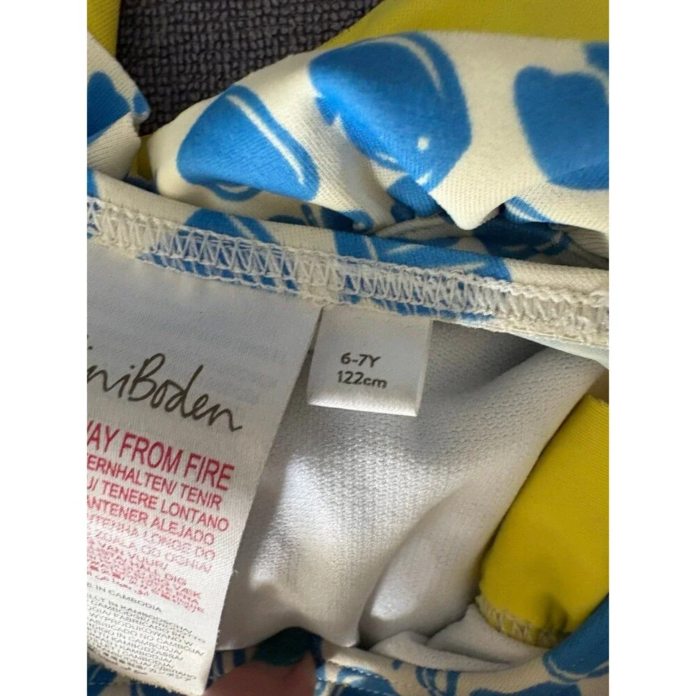Mini Boden 6 7 years blue and white shell print swim bathing suit